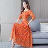 Mid-length Long-sleeved Round Neck Skirt Spring and Summer Printing A Word Elastic Waist Fashion Dress Woman Dress