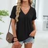 Женская модная однотонная футболка с V-образным вырезом, плиссировкой, свободного кроя, с короткими рукавами