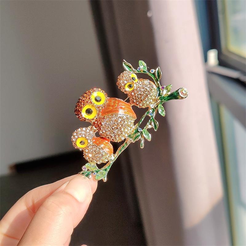Брошь в виде совы с бриллиантами, аксессуары для одежды, животное, птица, кристалл, корсаж, свитер, цветная куртка, аксессуары