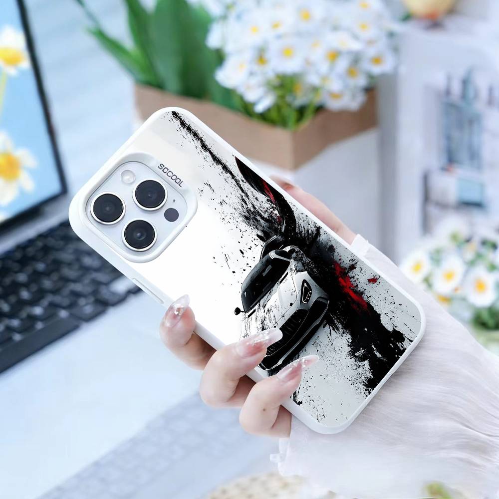 Sport Car Phone Case For iPhone 16,15,14,13,12,17,Pro,MAX white Matte Shockproof Cover