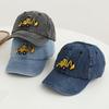 Детская шляпа унисекс, джинсовая бейсболка в стиле ретро, ​​мультяшная экскаваторная вышивка с длинными полями, защита от солнца, уличная шляпа от солнца