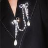 New Fashion Double Bowknot Pin Brooch Vintage Pearls Tassel Suit Collar Lapel Shirt BroochesMetals