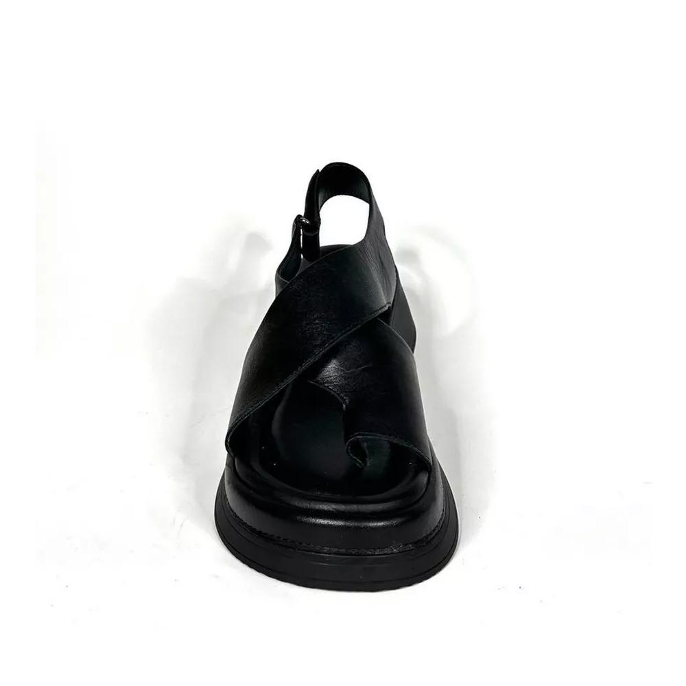 Женские черные сандалии на платформе из натуральной кожи, летние шлепанцы, новая мода, пляжная повседневная женская летняя обувь без шнуровки с открытым носком