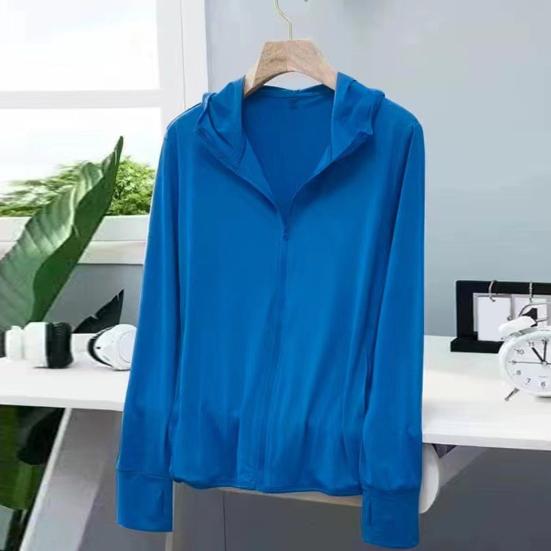 Женское солнцезащитное пальто с капюшоном на молнии, ледяной шелк, анти-УФ, тонкий, с длинными рукавами, отличная воздухопроницаемость, чистый цвет