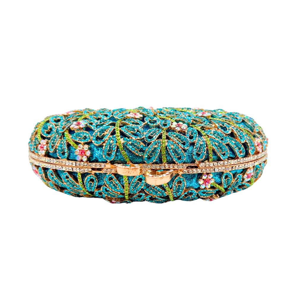 Sea Grass Evening Bag Crystal Clutches Blue Rhinestone Diamond Wedding Purses WHTUOHENG Party Cocktail Purses For Gala Gold Bag