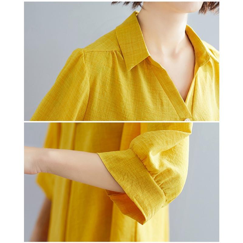 Летняя женская рубашка с короткими рукавами, элегантный V-образный вырез, нерегулярный хлопковый лен, удобный свободный повседневный дышащий топ