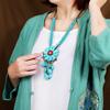 Handmade Ethnic Style Turquoise Flower Necklace Women's Medium and Long Temperament Personalized Sweater Chain Fringed Pendant with Jewelry