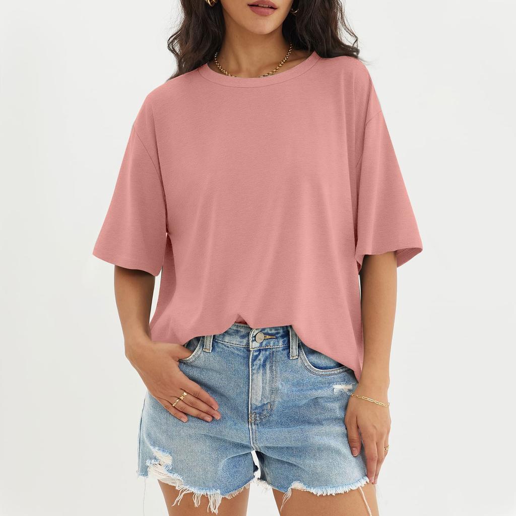 Женский модный повседневный однотонный топ с круглым вырезом и тремя рукавами с половиной рукавами