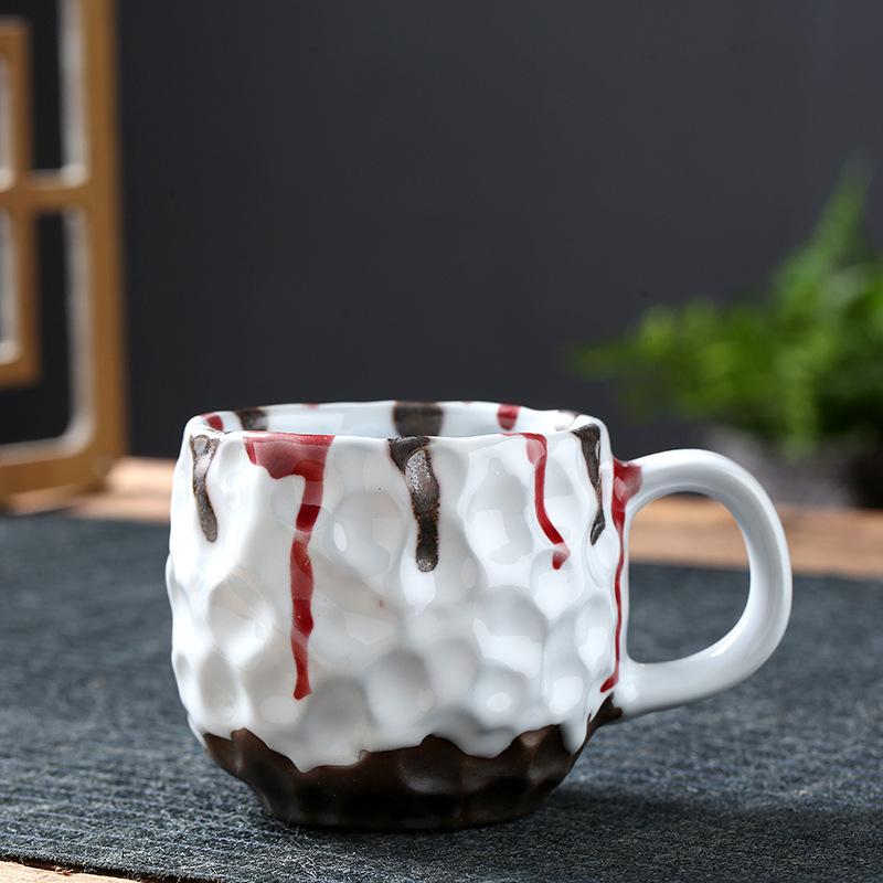 Винтажная керамическая кофейная кружка 270 мл с блюдцем, узор "молоток", каменная эспрессо-чашка с ручкой, японский стиль