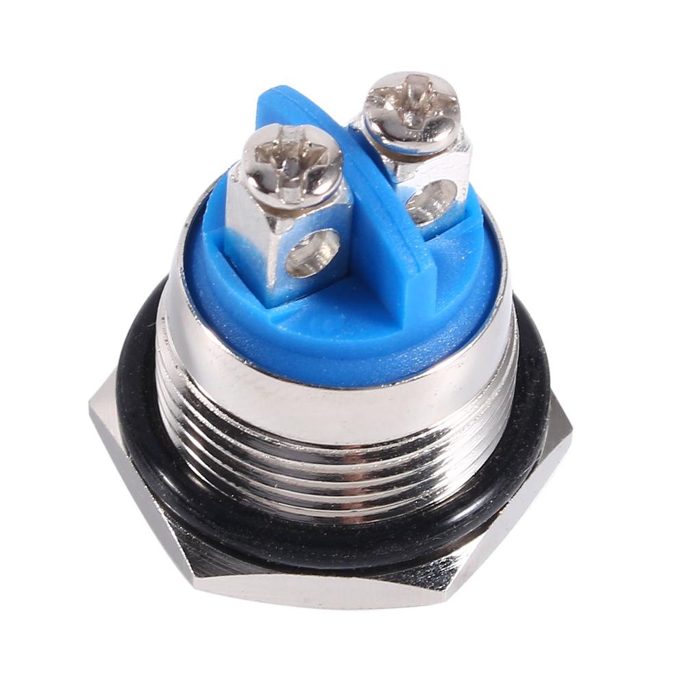 12V 16mm Car Waterproof Momentary Metal Push Button ON OFF Horn Switch Silver High Flush Switch Start