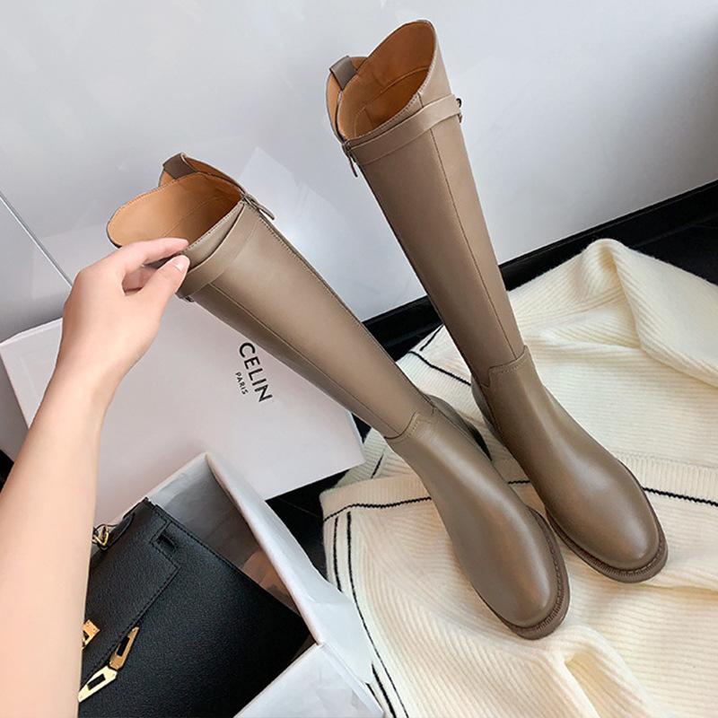 Grape Mom Studiolee Черные ботинки Женские Интернет-знаменитость На молнии Толстая подошва Высокие Узкие Ботинки для мотоциклистов