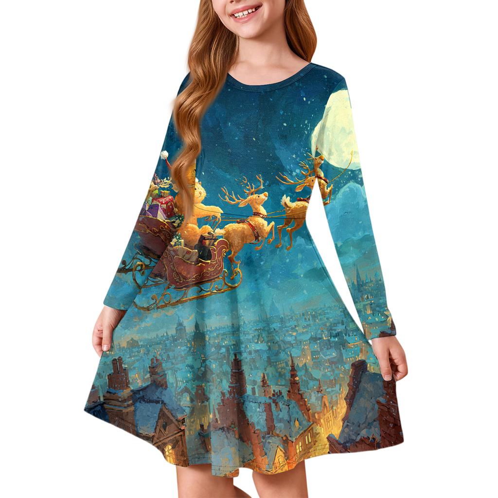 Girls' Princess Dress - Long Sleeve A-Line T-Shirt Dress Christmas Day