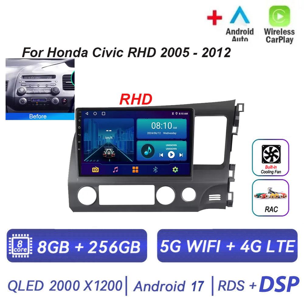 Autoradio Android 17 pour Honda Civic RHD 2005 - 2012 Lecteur Multimédia 2 Din Conduite à Droite Navigation GPS Carplay DVD 4G WIFI