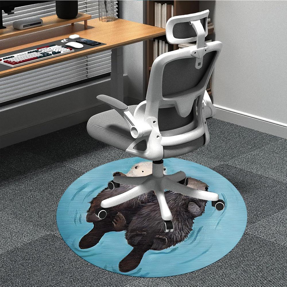 1pc Otter Family Office Round Area Rug, Indoor Mat Suitable For Office, Under Office Chairs Bedroom Living Room Home Decor, Room Deco