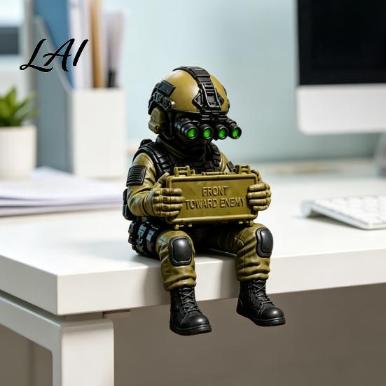 Car Dashboard Decorations Mini Tactical Soldier Figurine Front Toward Enemy Military Shelf Statue Sitter Sitting Collectible Sculpture for Tabletop