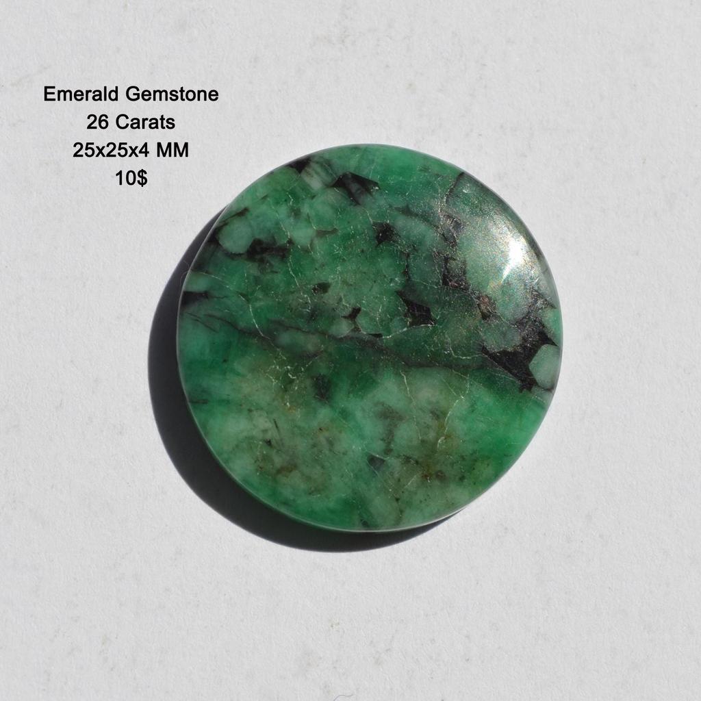 AAA+ Quality Natural Green Emerald Gemstone Cabochon, Round Shape Emerald Cabochon, Size 25x25x4 MM (26 Carats)