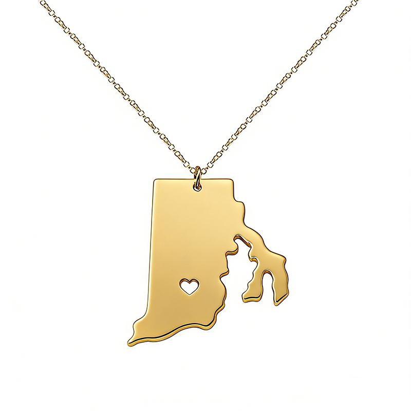 Модные necklaces с картой Род-Айленда из нержавеющей стали, аксессуары для украшений в виде карты Америки, США