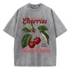 Fresh Picked Cherries Cottonwashed T Shirts Women Sweet Fruit Print T-Shirt Distressed Oversize O-Neck Tops Street Woman Clothes