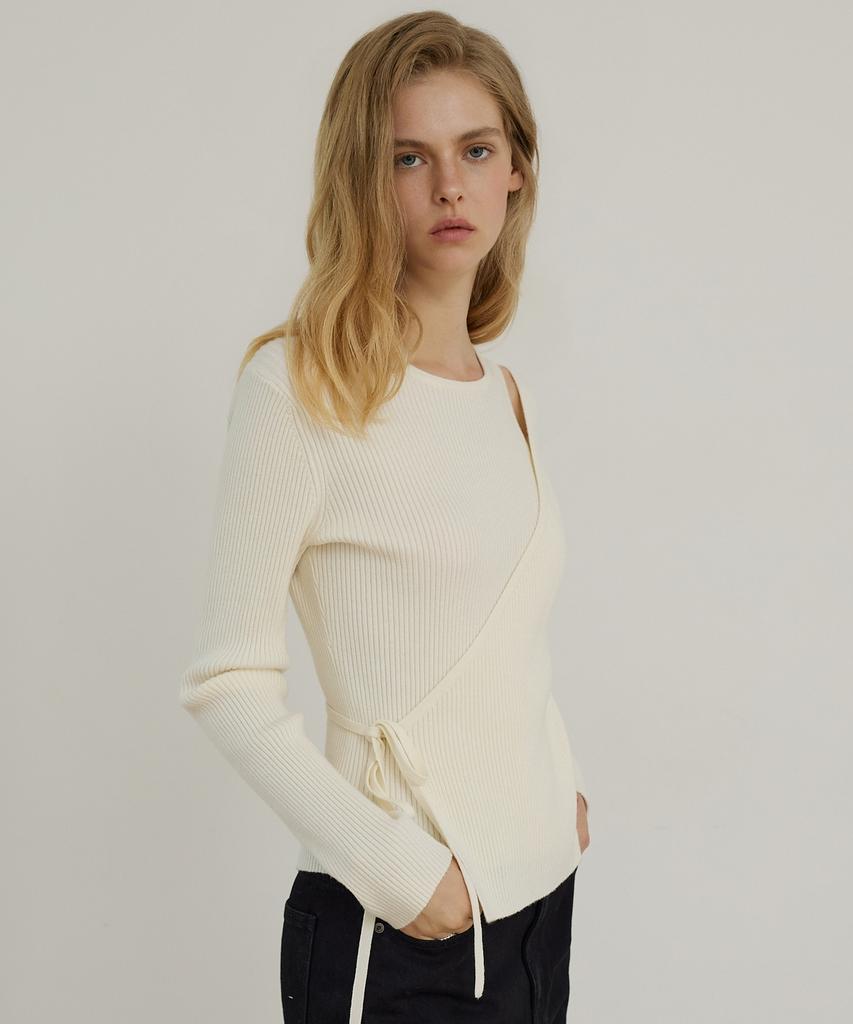 CITYBREEZE Slim Fit Diagonal Wrap Ribbed Knit_Ivory