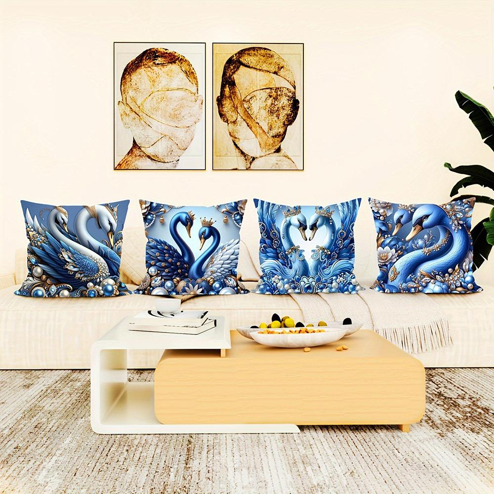 Exquisite Blue Swans Adorned with Jewels Pillowcases for Luxurious Comfort Sofa Cushion Cover Home Room Decoration