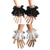 Cosplay Maid Pleated Flared Wrist Cuffs with Lace Flower Pattern Decors Detachable Wrist Woman Clothing Accessory