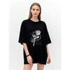 Oversized T Shirt Black Rose Floral Print With Text Graphic Design For Casual Wear