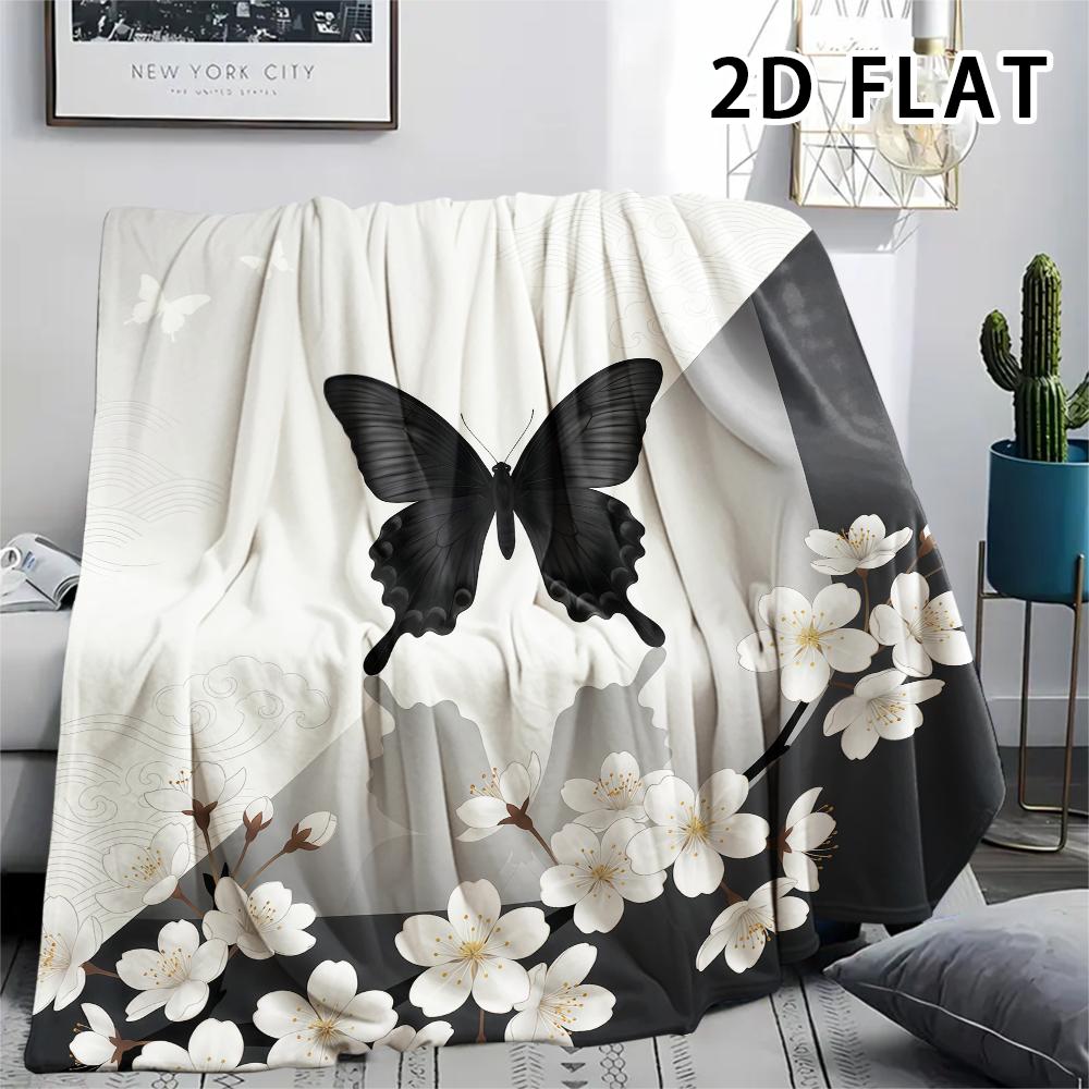 1Pc 2D FLAT Ink Black White Print Flannel Blanket,High quality Comfortable for All Seasons,Home Decor,Warmth and Comfort,Perfect for Christmas Gifts