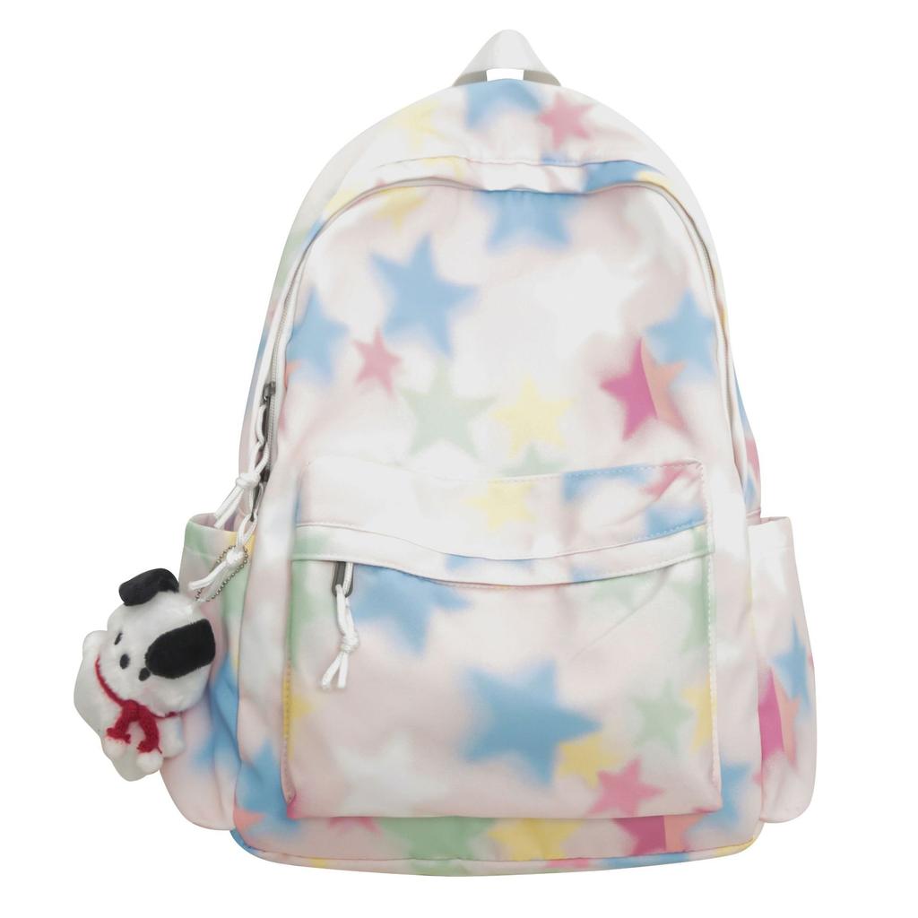 Painted Star Backpack Women's New Trendy Junior High School High School Student Schoolbag Large Capacity Nylon Casual Backpack