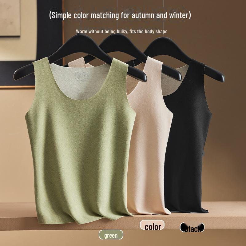 Women's Seamless Cashmere Silk Thermal Vest - Thick Velvet Warm Base Layer In Large Size