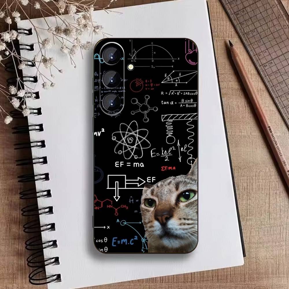 Чехол для телефона с рисунком думающего кота для Samsung Galaxy A73, A21s, A22, A31, A52, A53, A71, A41, мягкий черный корпус