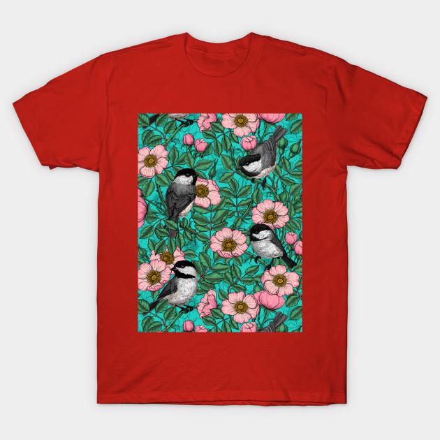 Unisex Fashion TShirt Chickadees In The Wild Rose Pink And Blue Print TShirt Plus Size S-5XL T-Shirt 100%Cotton Tops O Neck Short Sleeve Tees