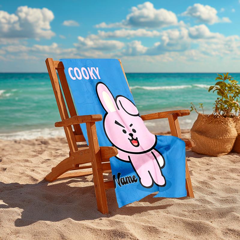Personalized customized proof beach towel with BT21 logo pattern - soft, absorbent, quick-drying, perfect swimming, camping&bathing