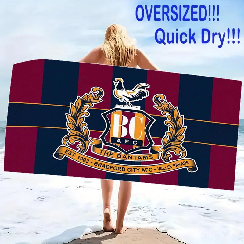Пляжное полотенце Bradford City AFC, Большое, Мягкое, Быстросохнущее, для Пляжа, Кемпинга, Плавания