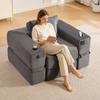 Corduroy Folding Sofa with foam & spring core for a shape-stable seat, side pocket + cup holder, armrest with zipper, vacuum-packed, easy assembly.