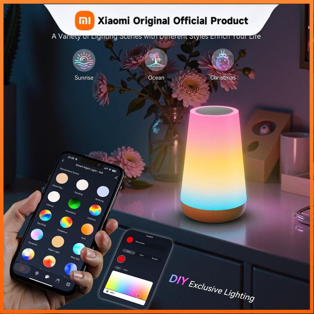 Xiaomi Умная настольная лампа Tuya с Wi-Fi, прикроватная лампа с окружающим освещением, прикроватная лампа с дистанционным управлением, ночник с несколькими режимами освещения
