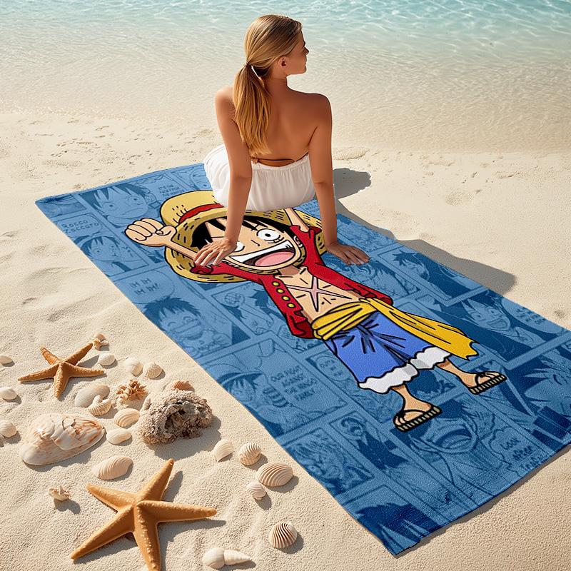Classic Japanese element cartoon ONE PIECE Monkey D. Luffy beach towel outdoor camping vacation swimming beach towel outdoor absorbent bath towel Y21