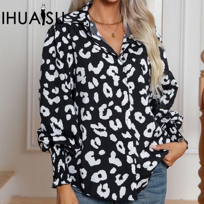 Женская рубашка с длинным рукавом и леопардовым принтом на осень и зиму