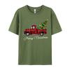 Crafty Merry Christmas Tree On Red Plaid Pickup T-Shirt Men Round-Neck Camisas Casual Tshirt Soft Cotton Fit Tee