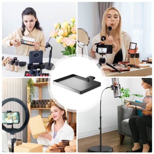 Microphone Stand Tray Mount, Mic Stand Tray Shelf | Adjustable Microphone Stand Accessory - Mic Stand Tray Clamp Mic Stand Attachment for Live Streami