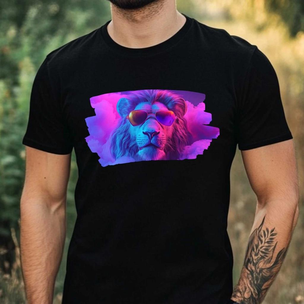 T-Shirt Herren Vaporwave Löwe Motiv Baumwolle Größe XS bis 5XL