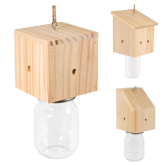 Деревянная ловушка для пчел с прозрачной бутылкой снаружи. Натуральная деревянная ловушка для пчел, устойчивая к погодным условиям, подвесная уличная ловушка для пчел.
