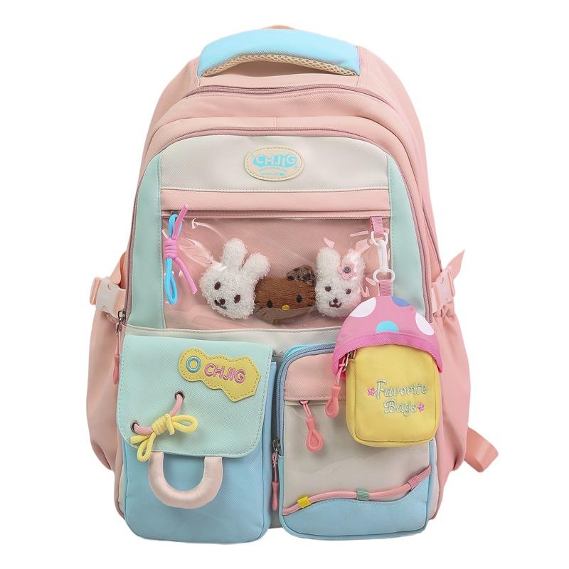 Backpack Female Korean Version of Dopamine Transparent Color Matching High Capacity Schoolbag for Junior and Senior High School Students