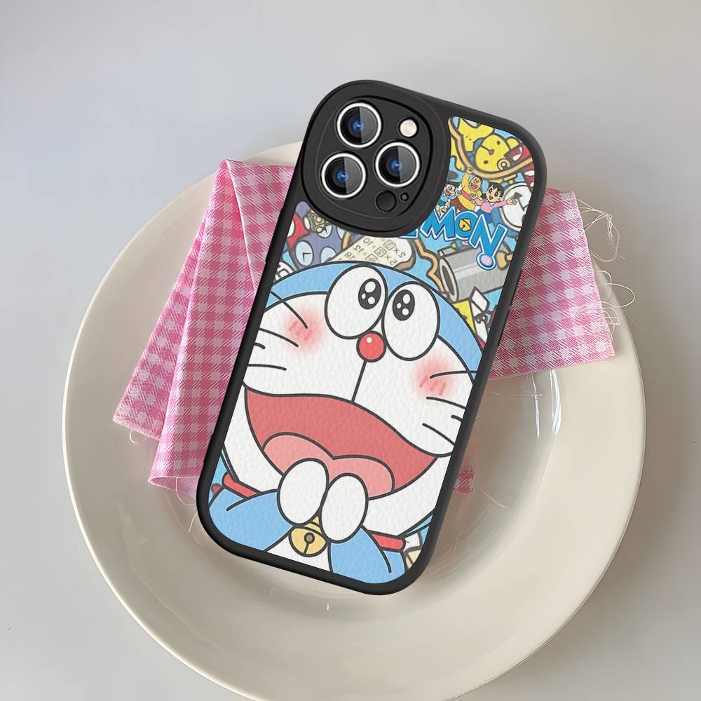 Мультяшный чехол для телефона с Дораэмоном для iPhone 11 12 13 14 15 16 Pro Max Mini Plus Мягкий кожаный чехол