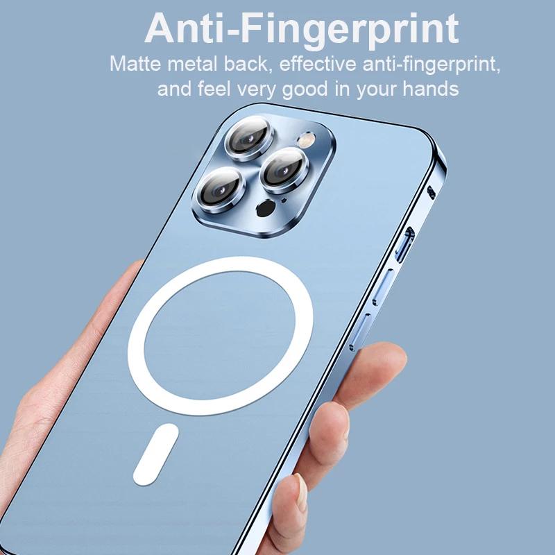 Роскошный алюминиевый металлический чехол-бампер с магнитной беспроводной зарядкой для iPhone 11 12 13 Pro Max, матовый прозрачный защитный чехол для объектива