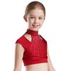 Girls Sleeveless Crop Top Shiny Rhinestones Cutout Design with V Front Waistband Shorts Dance Outfit