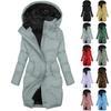 Women's Fashion Solid Color Long Sleeved Hooded Long Zipper Cotton Jacket Warm Coat Down Jacket
