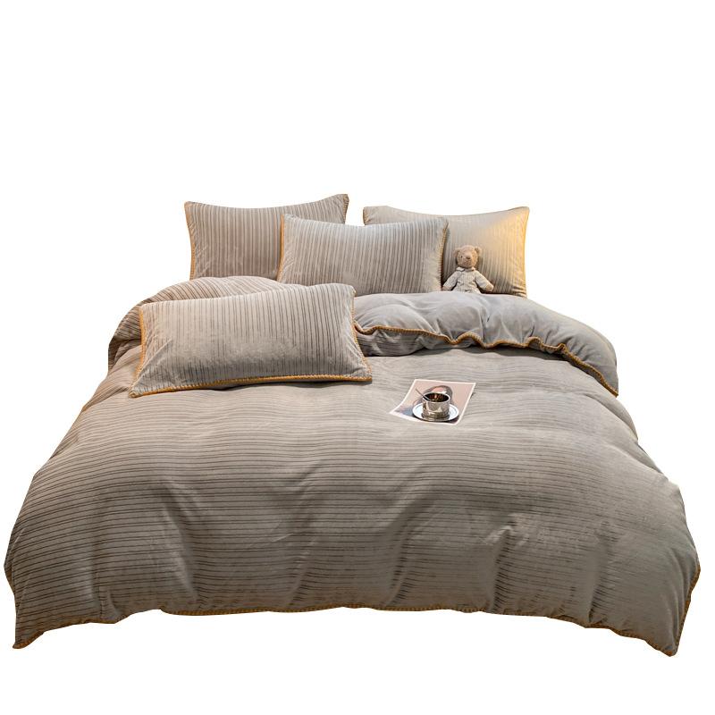 Thickened Yarn Dyed Milk Velvet Bed Top Four Piece Set Of Winter Bound Coral Velvet Quilt Cover Flannel Sheet Quilt Cover