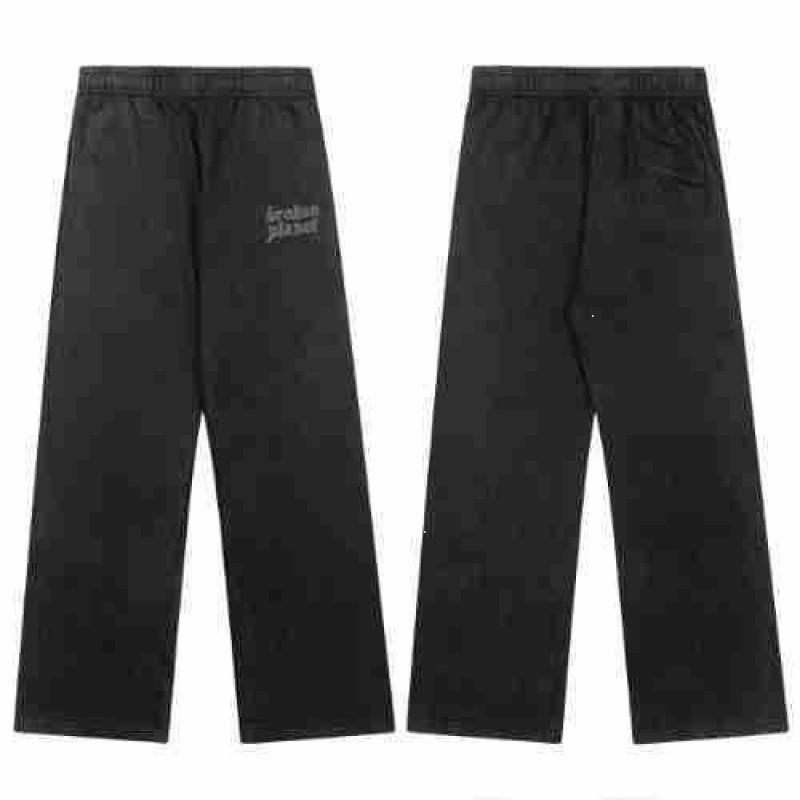 Broken Planet Streetwear Relaxed Straight Leg Pants Washed Distressed Drawstring Trousers Unisex Women Casual Daily Wear