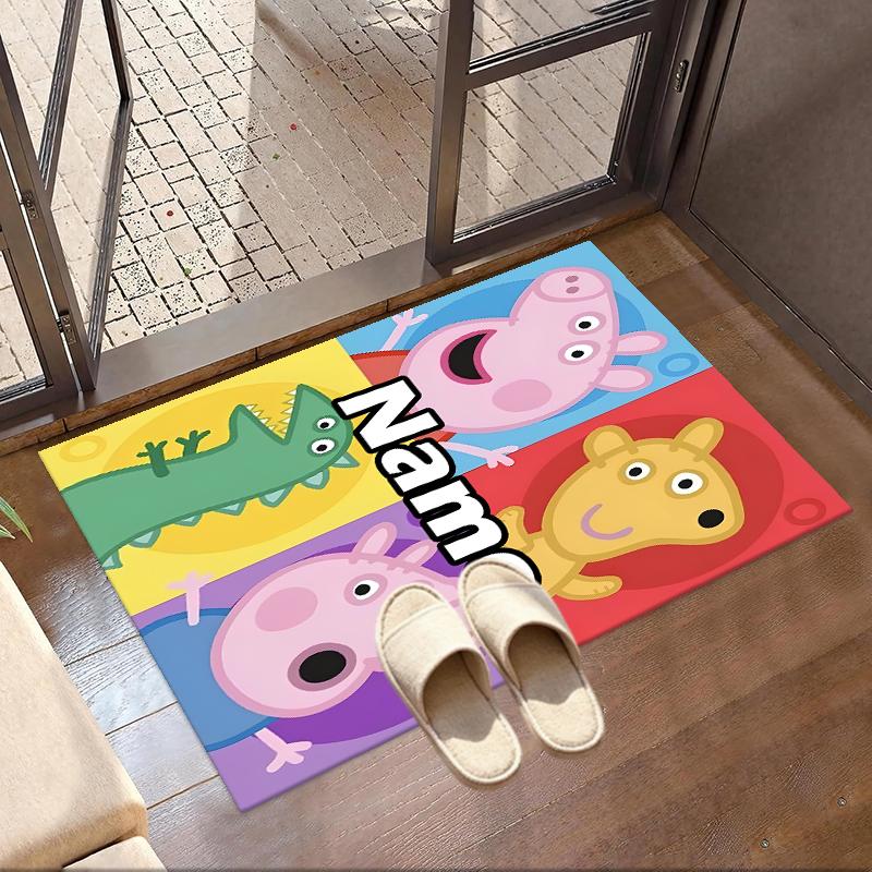 Custom Name Personalized Peppa Pig Print Carpet, Versatile Home Decor Rug, for Playroom, Apartment, Balcony, Entryway, Hallway Gift