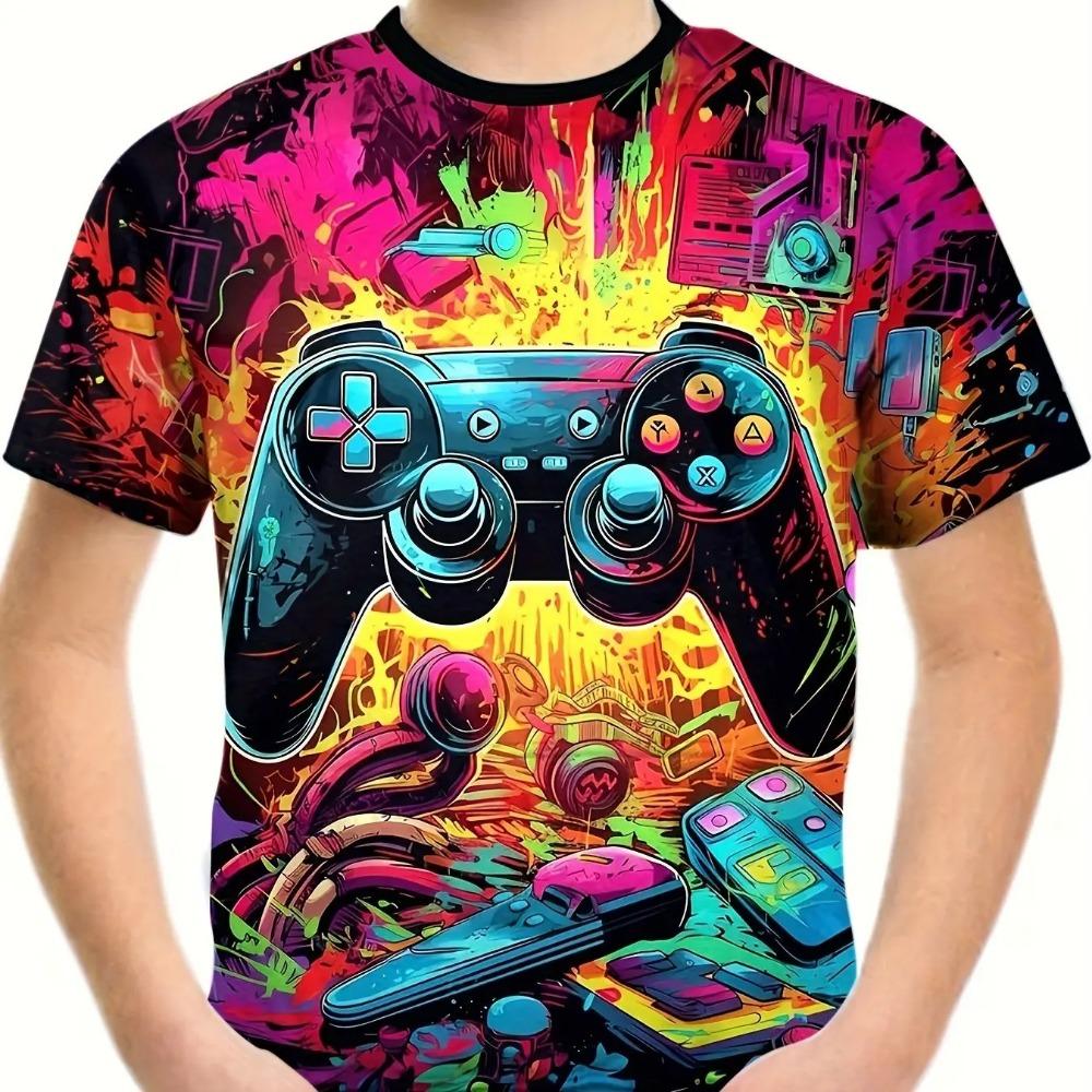 3D Printed Game Controller Printed Boy's Casual and Fashionable Round Neck Short Sleeved T-shirt